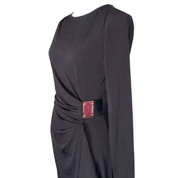 Michael Kors Black Ruched Long Sleeve Sheath Dress - Picture 3 of 5